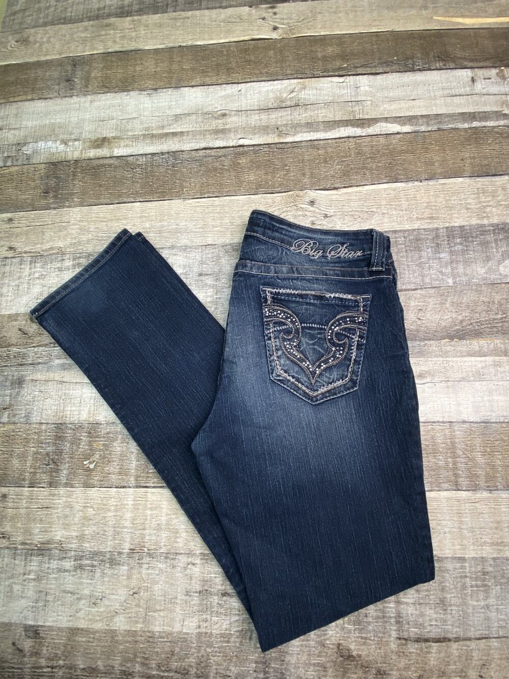 Big Star Jeans Womens 31R Dark Blue Stretch Denim Kayla Straight Mid Rise Y2K